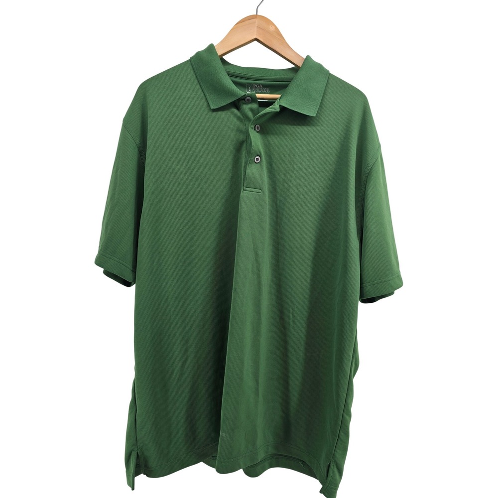 PGA Tour Polo Shirt Mens XL Short Sleeve Textured Green EUC